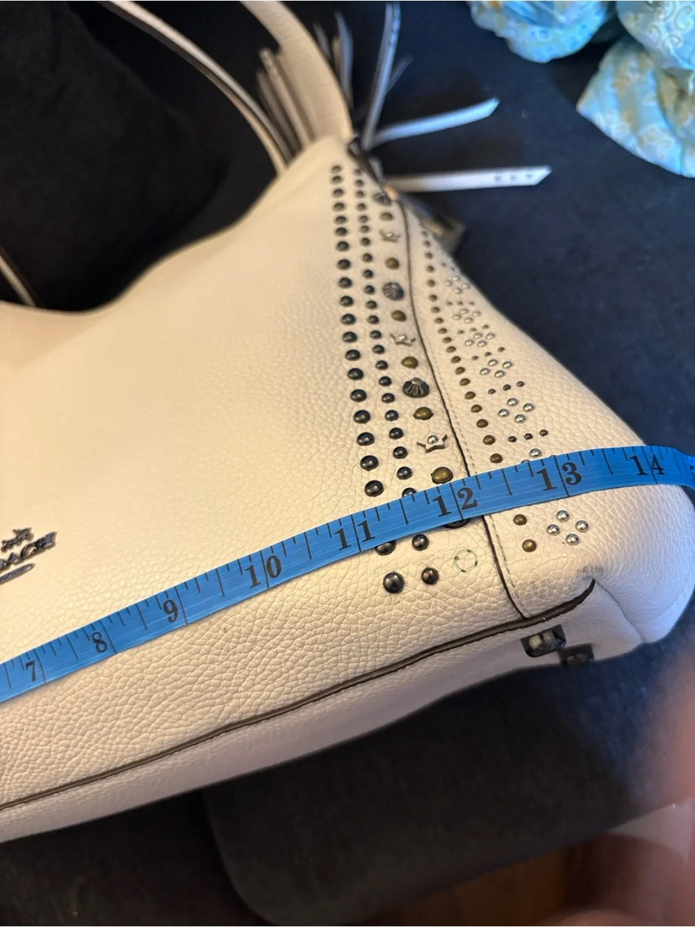 Coach Cream Pebbled Leather Shoulder Bag with Gunmetal Studs